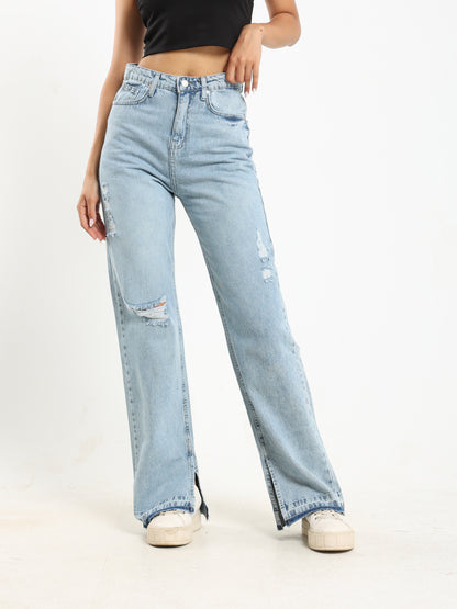 Straight-Leg Jeans with Inner Slit Detail - Outlet