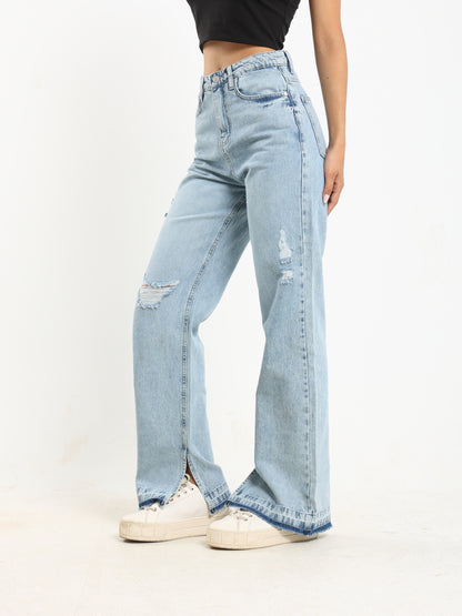 Straight-Leg Jeans with Inner Slit Detail - Outlet