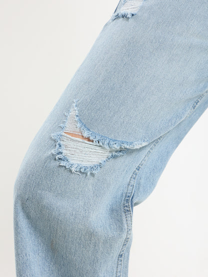 Straight-Leg Jeans with Inner Slit Detail - Outlet