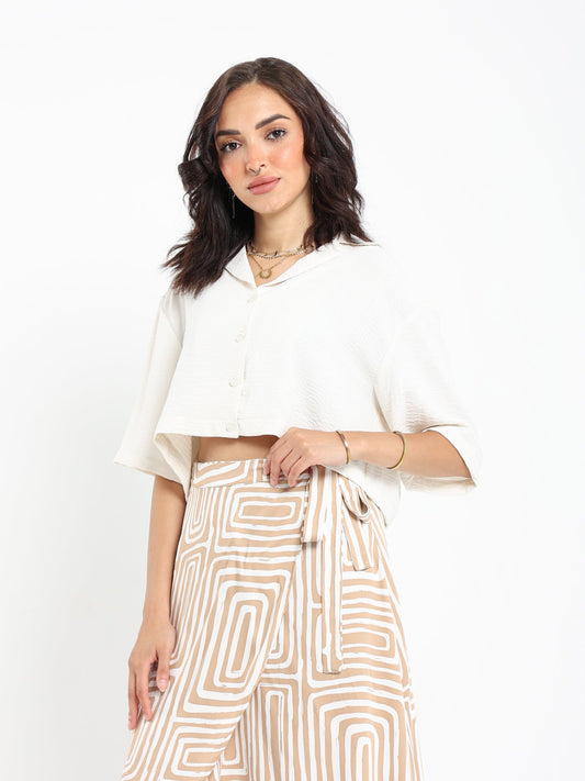 Shirts & Blouses Short Sleeve Cropped Lapel Collar