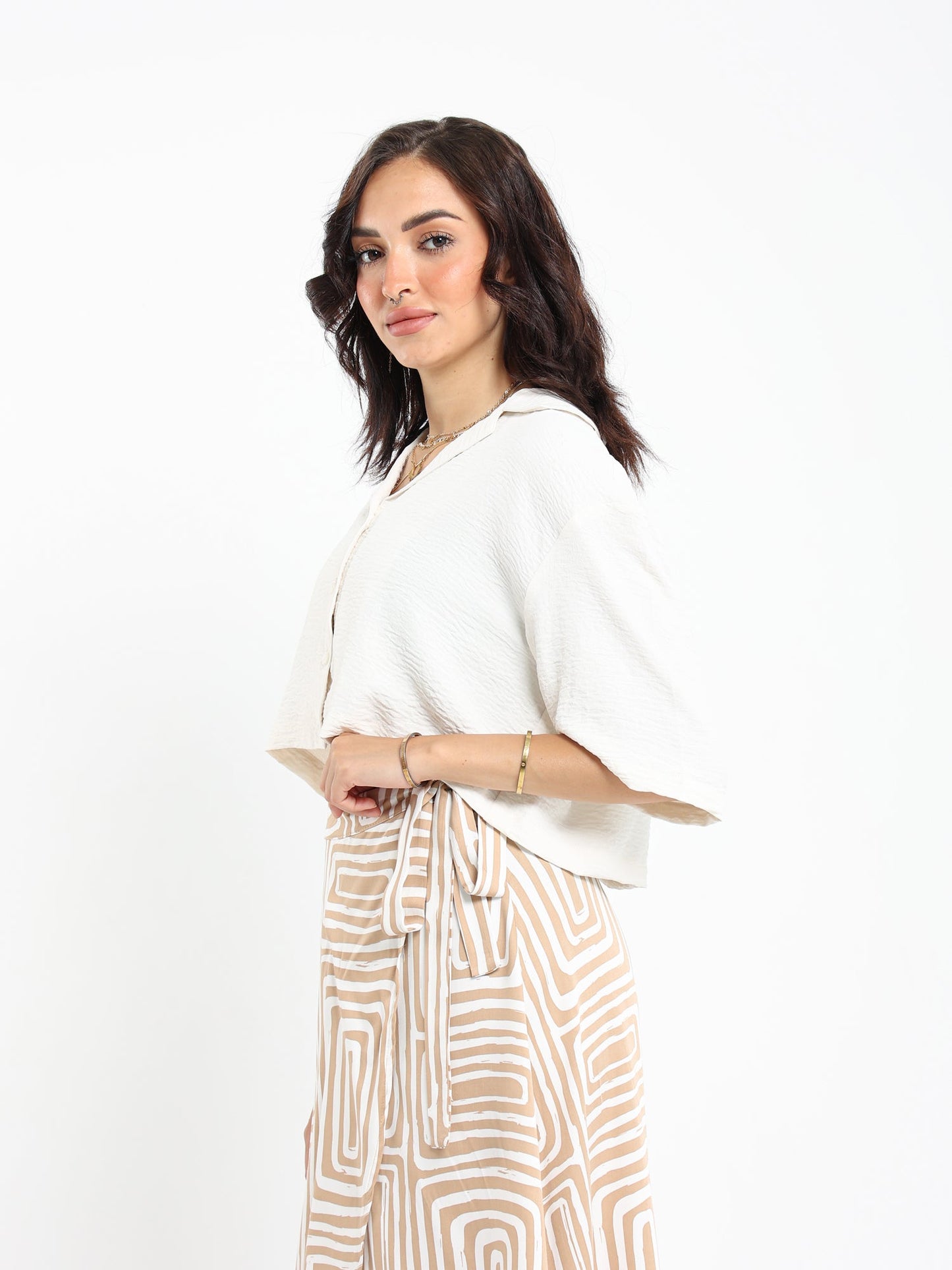 Shirts & Blouses Short Sleeve Cropped Lapel Collar
