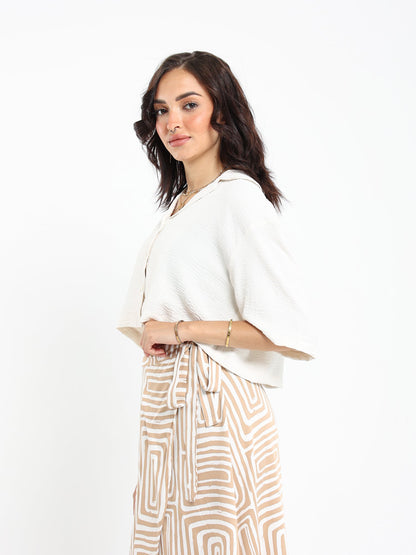 Shirts & Blouses Short Sleeve Cropped Lapel Collar