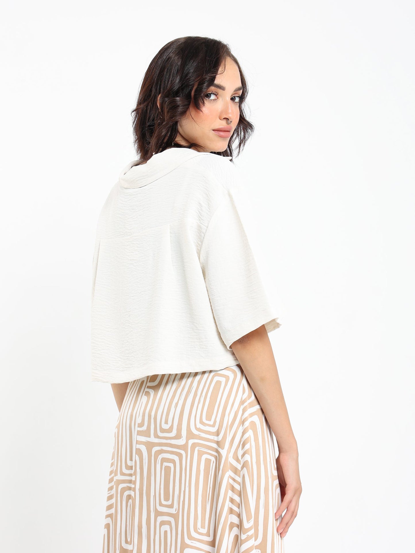 Shirts & Blouses Short Sleeve Cropped Lapel Collar