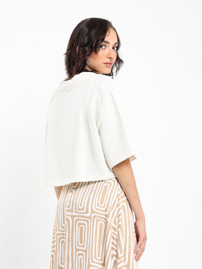 Shirts & Blouses Short Sleeve Cropped Lapel Collar