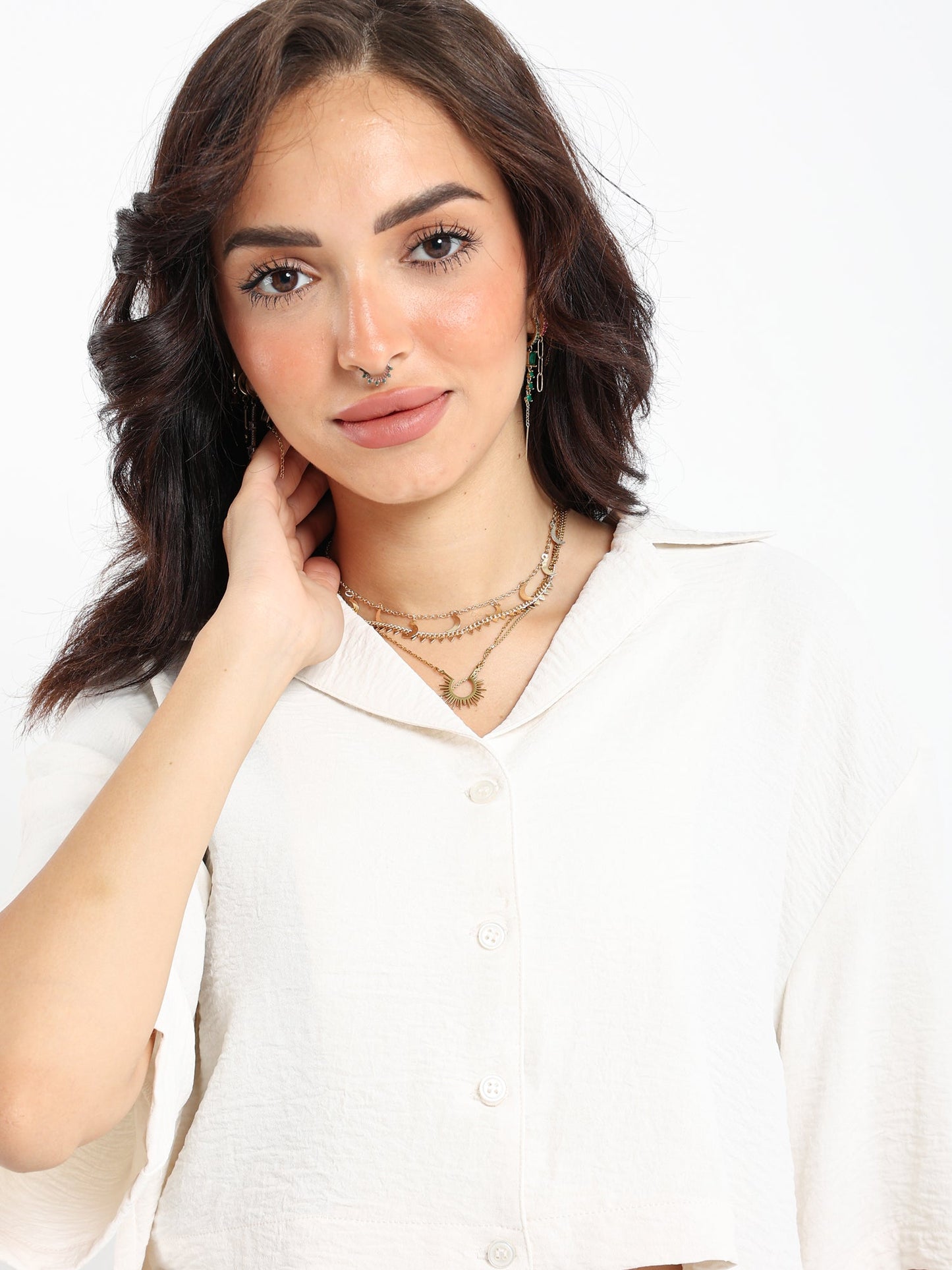 Shirts & Blouses Short Sleeve Cropped Lapel Collar