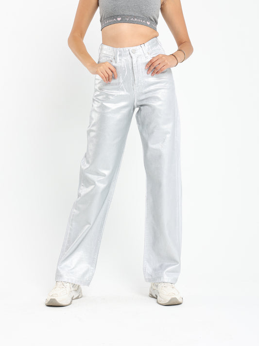Extra Long Metallic Straight-Leg Mid-Rise Jeans - Outlet