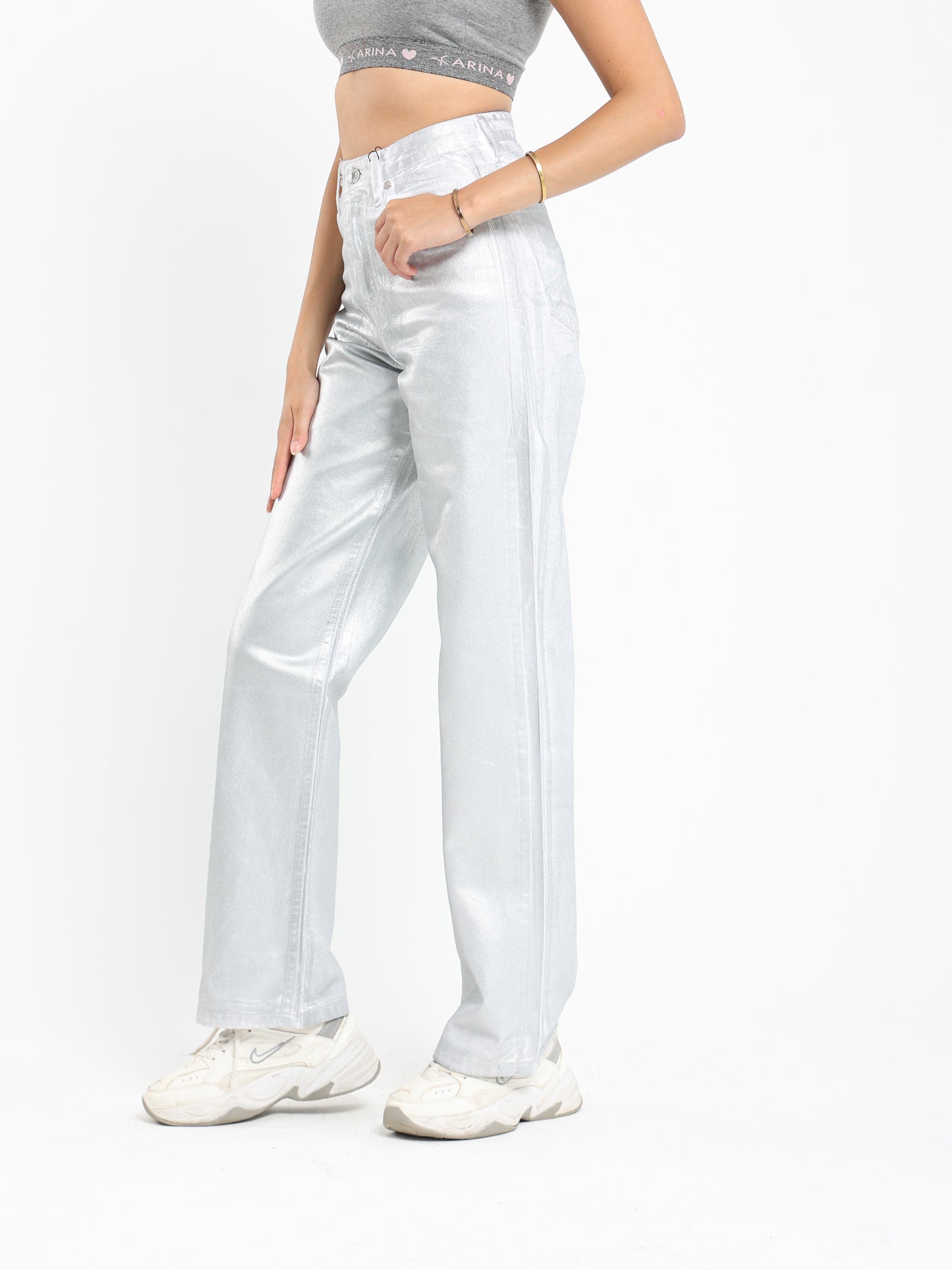 Extra Long Metallic Straight-Leg Mid-Rise Jeans - Outlet