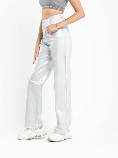Extra Long Metallic Straight-Leg Mid-Rise Jeans - Outlet