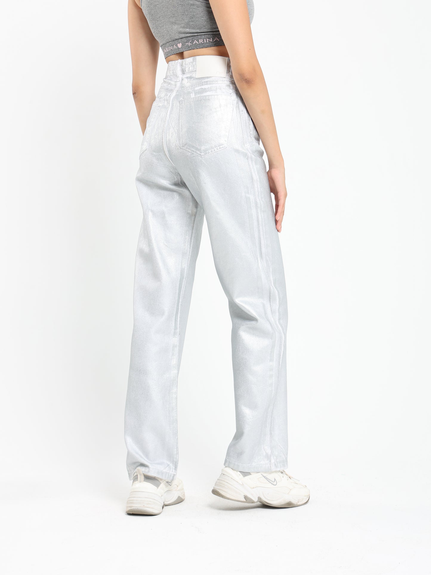 Extra Long Metallic Straight-Leg Mid-Rise Jeans - Outlet