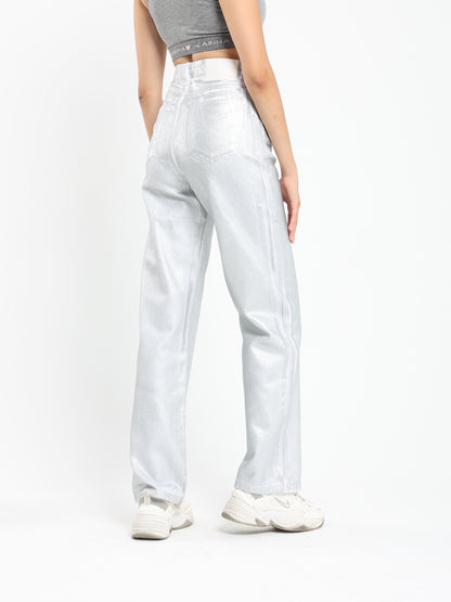 Extra Long Metallic Straight-Leg Mid-Rise Jeans - Outlet
