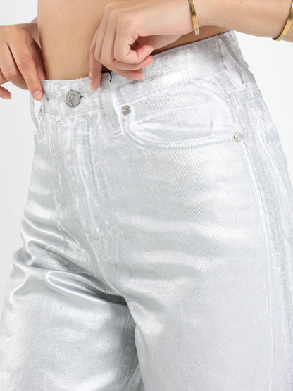 Extra Long Metallic Straight-Leg Mid-Rise Jeans - Outlet