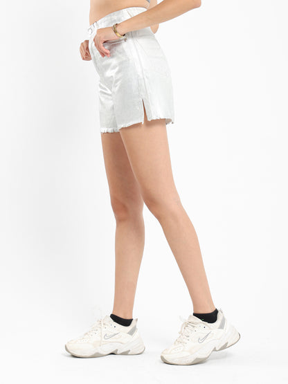 Metallic High-Waist Denim Shorts - Outlet