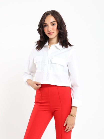 Elastic Hem Shirt With Front Pocket - Outlet