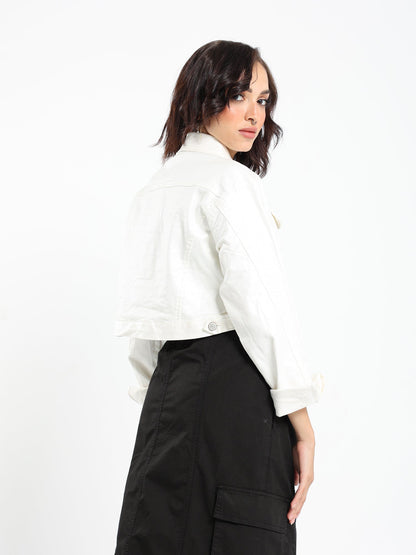 Jacket Metalic Cropped Denim Jacket - Outlet