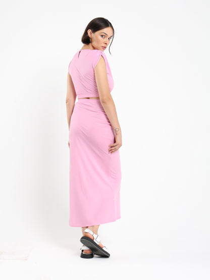 Maxi Dress with Padded Shoulders and Side Slit - Outlet