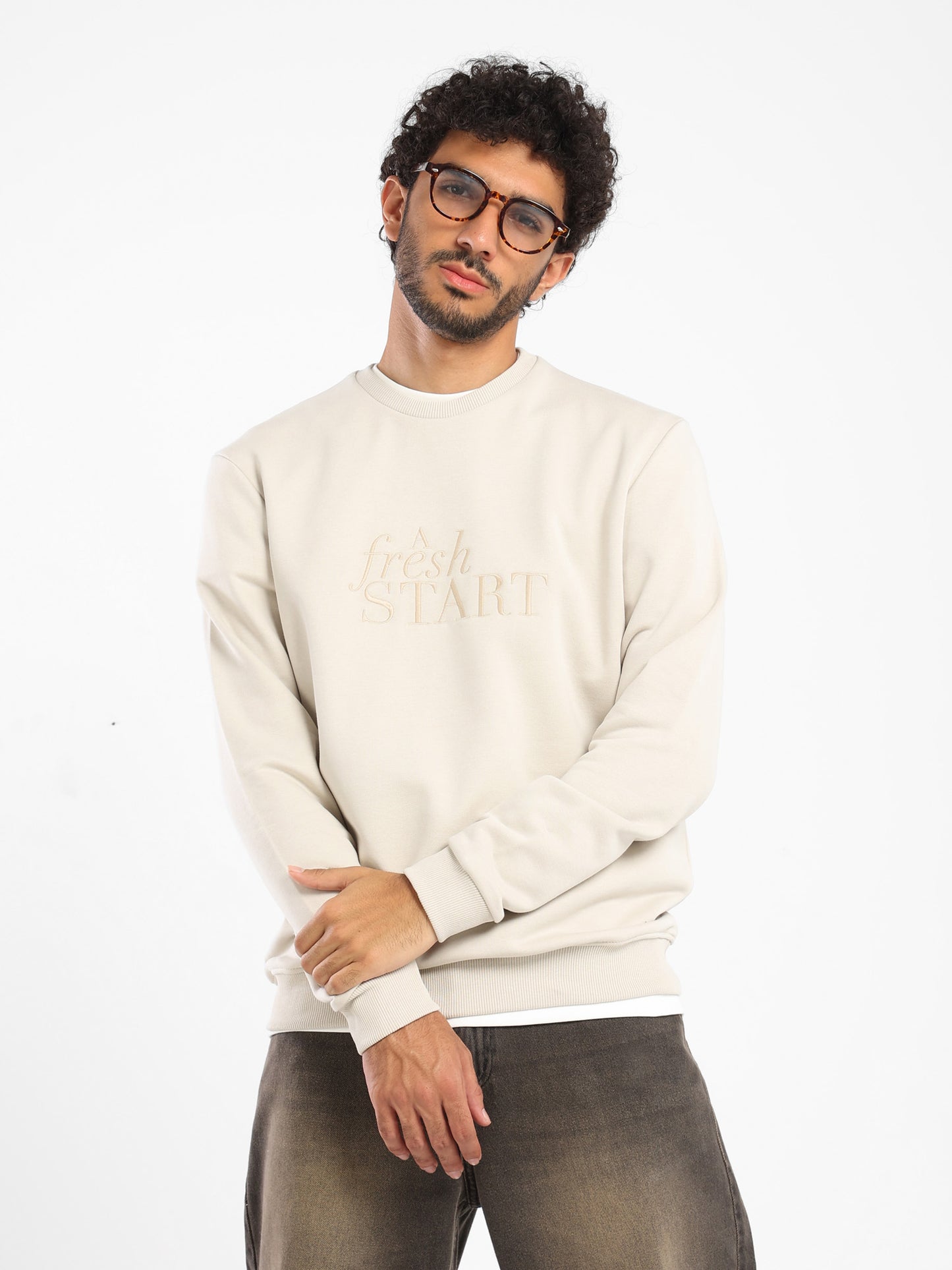 Fresh Start Embossed Print Sweatshirt