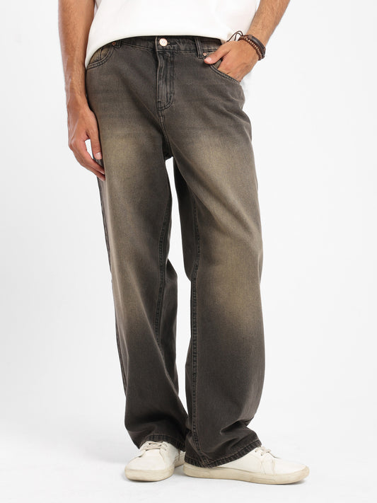 Double-Dyed Brown Loose Jeans - Outlet