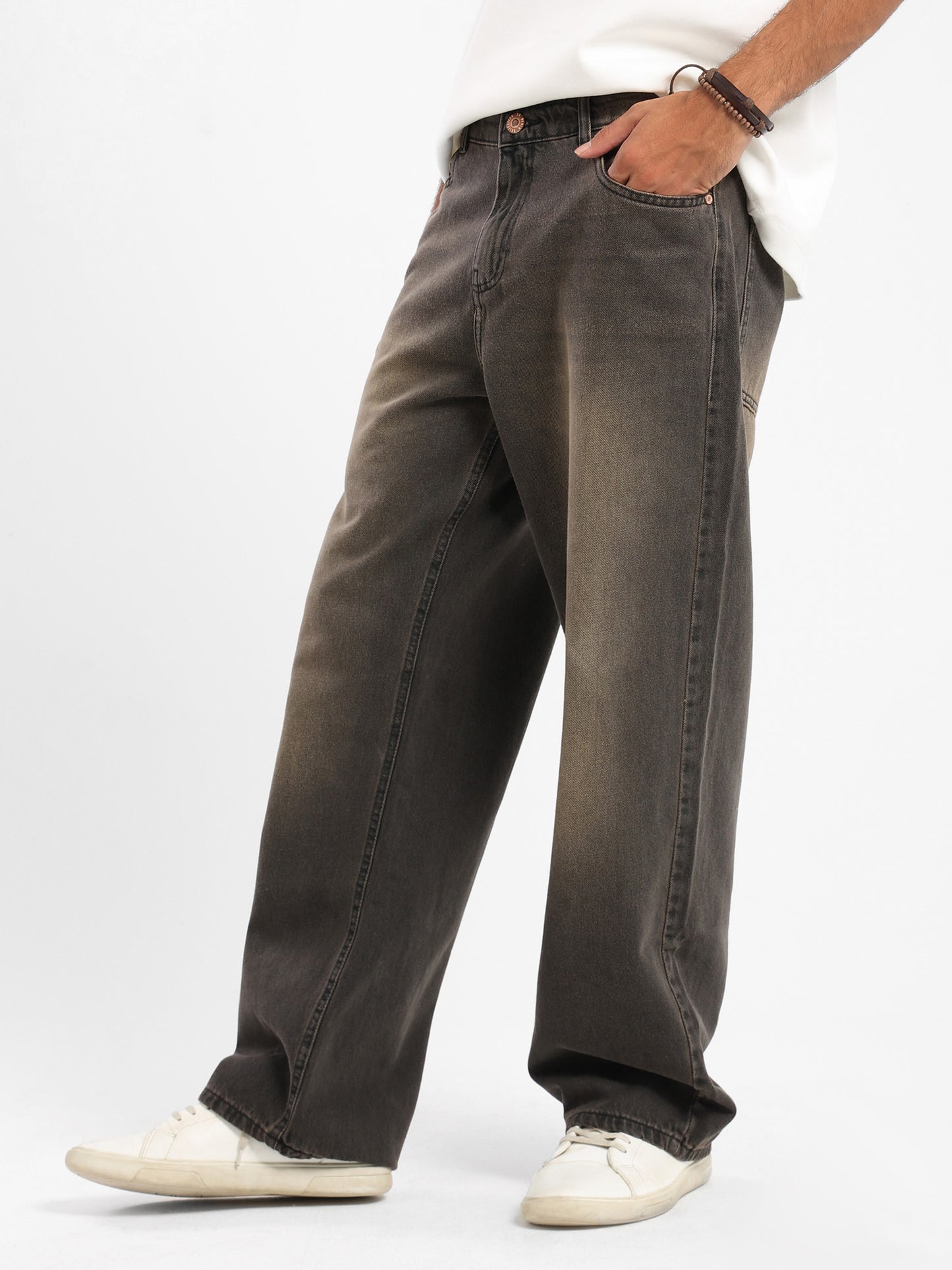 Double-Dyed Brown Loose Jeans - Outlet