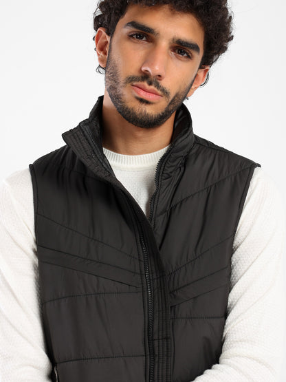 Regular Fit Solid Puffer Vest