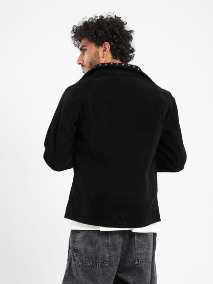 Suede Strassed Zip-Up Jacket