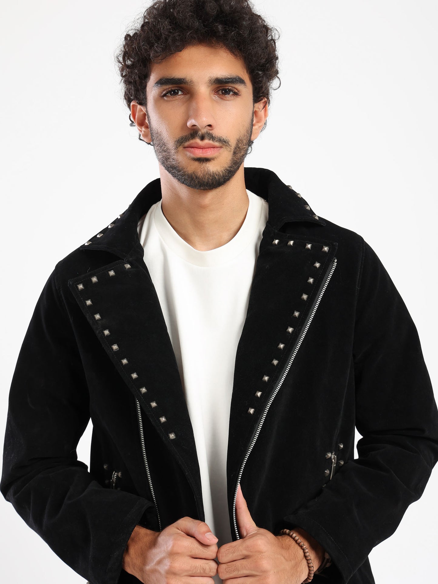 Suede Strassed Zip-Up Jacket