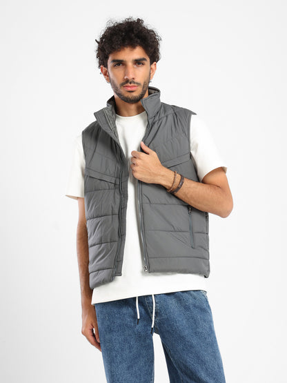 Regular Fit Solid Puffer Vest