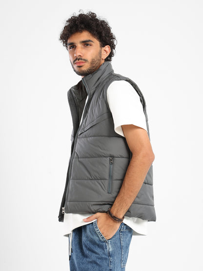 Regular Fit Solid Puffer Vest