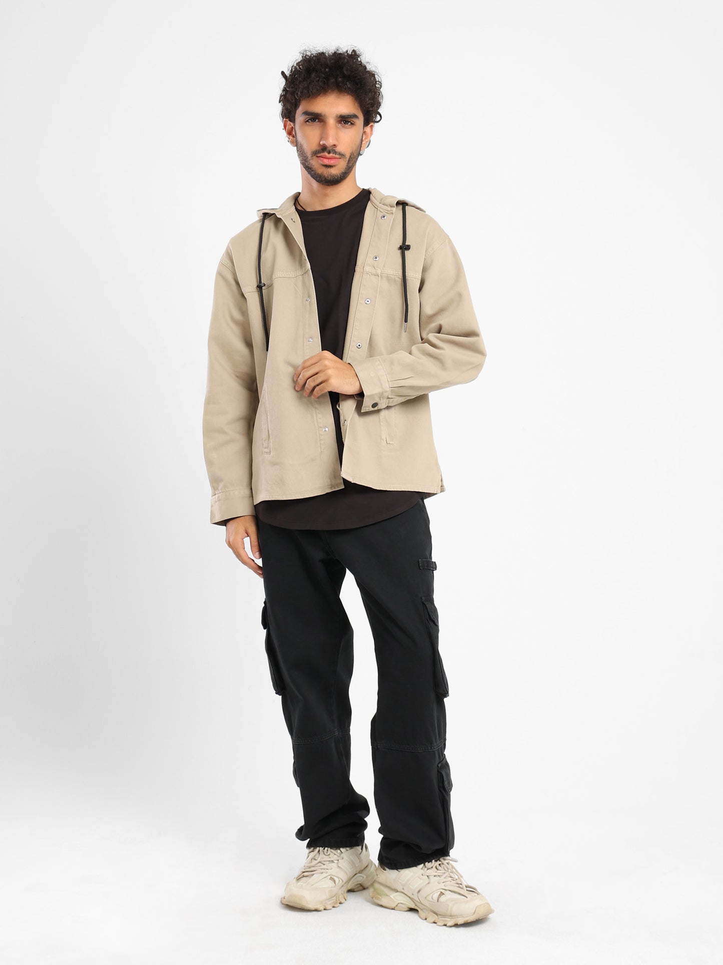 Hooded Denim Overshirt with Front Square Pocket