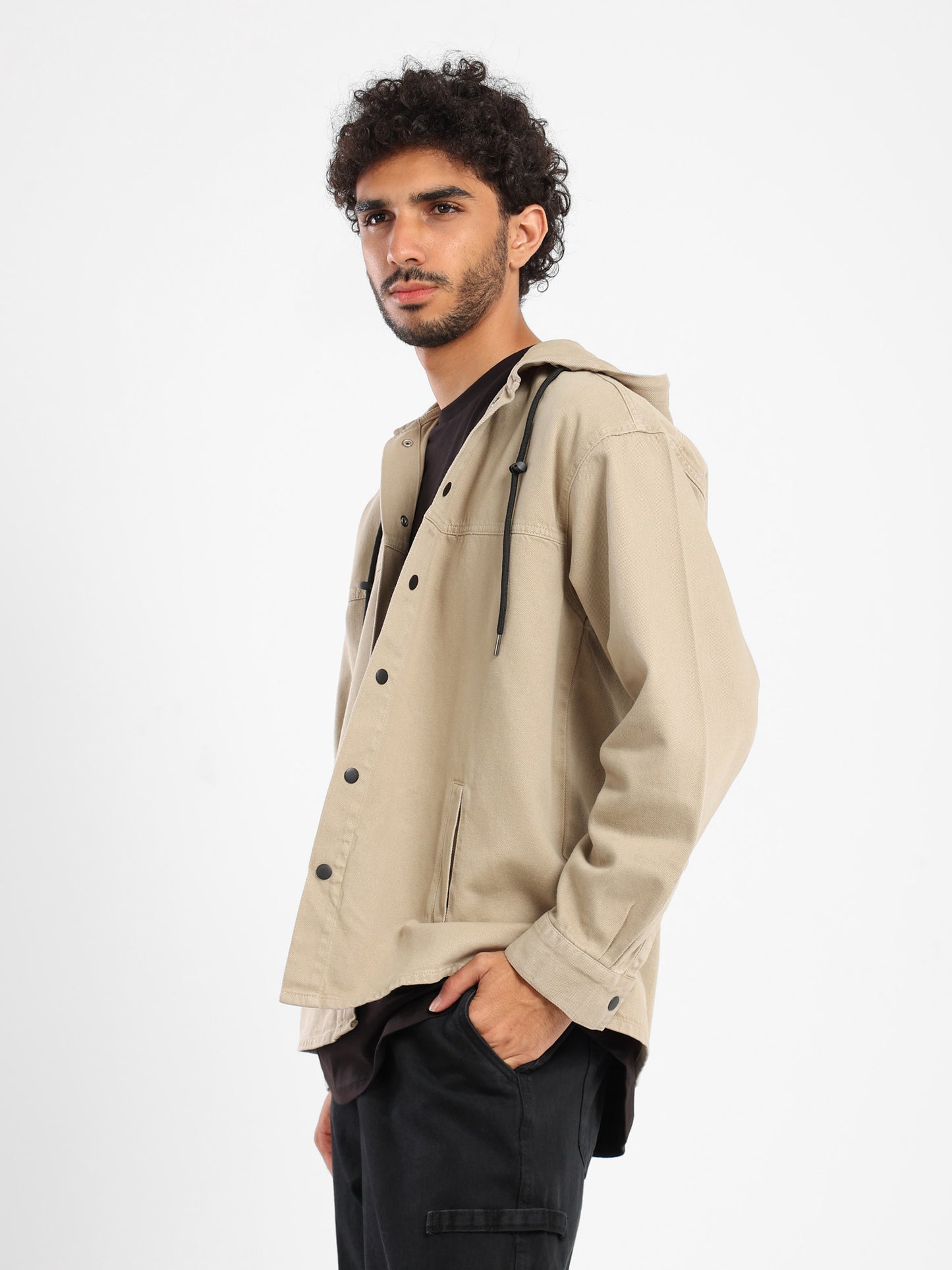 Hooded Denim Overshirt with Front Square Pocket