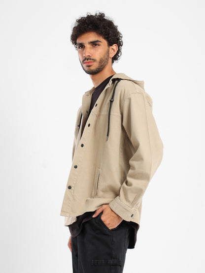 Hooded Denim Overshirt with Front Square Pocket