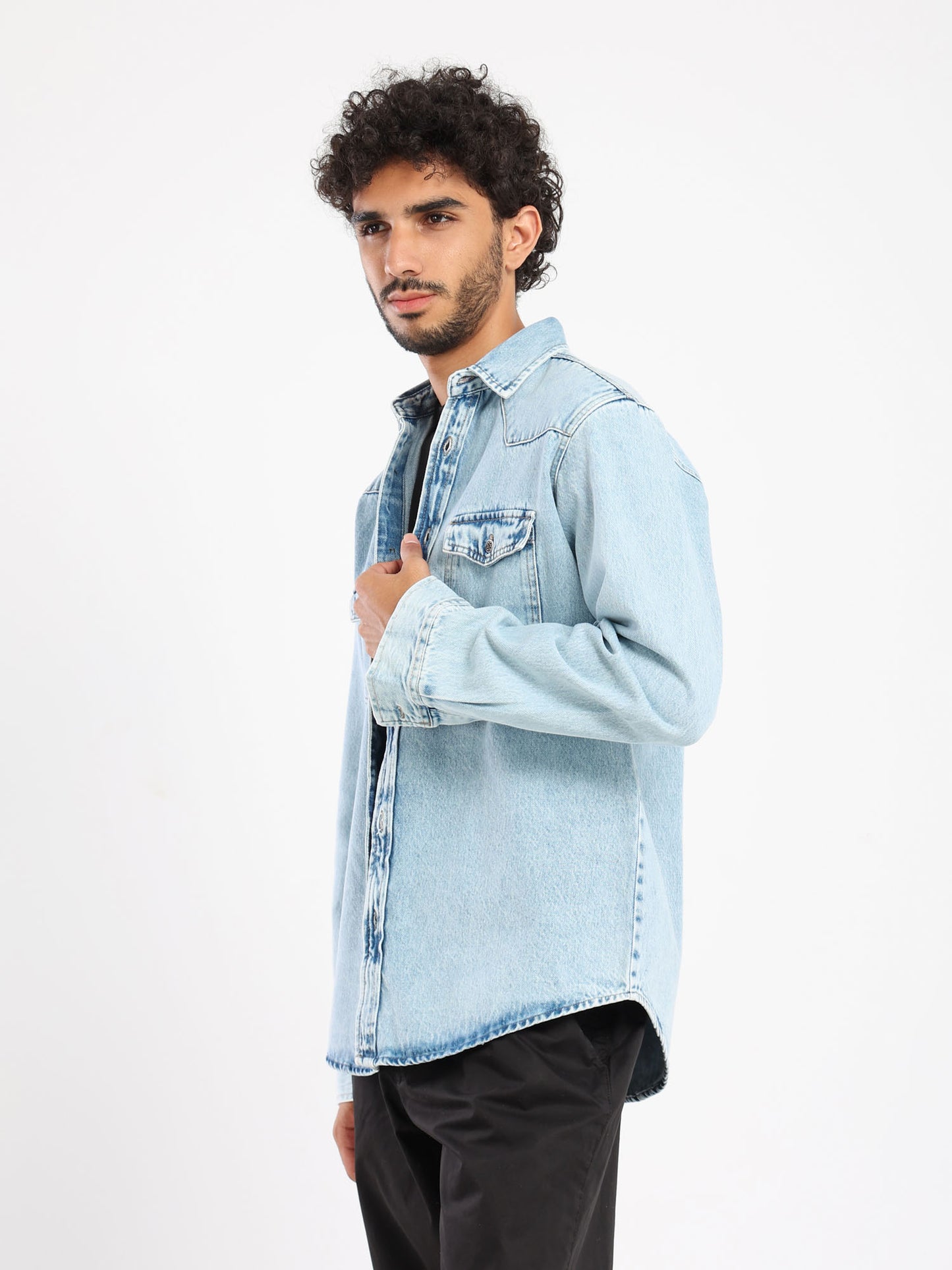 Denim Western Detail Basic Shirt With Snaps