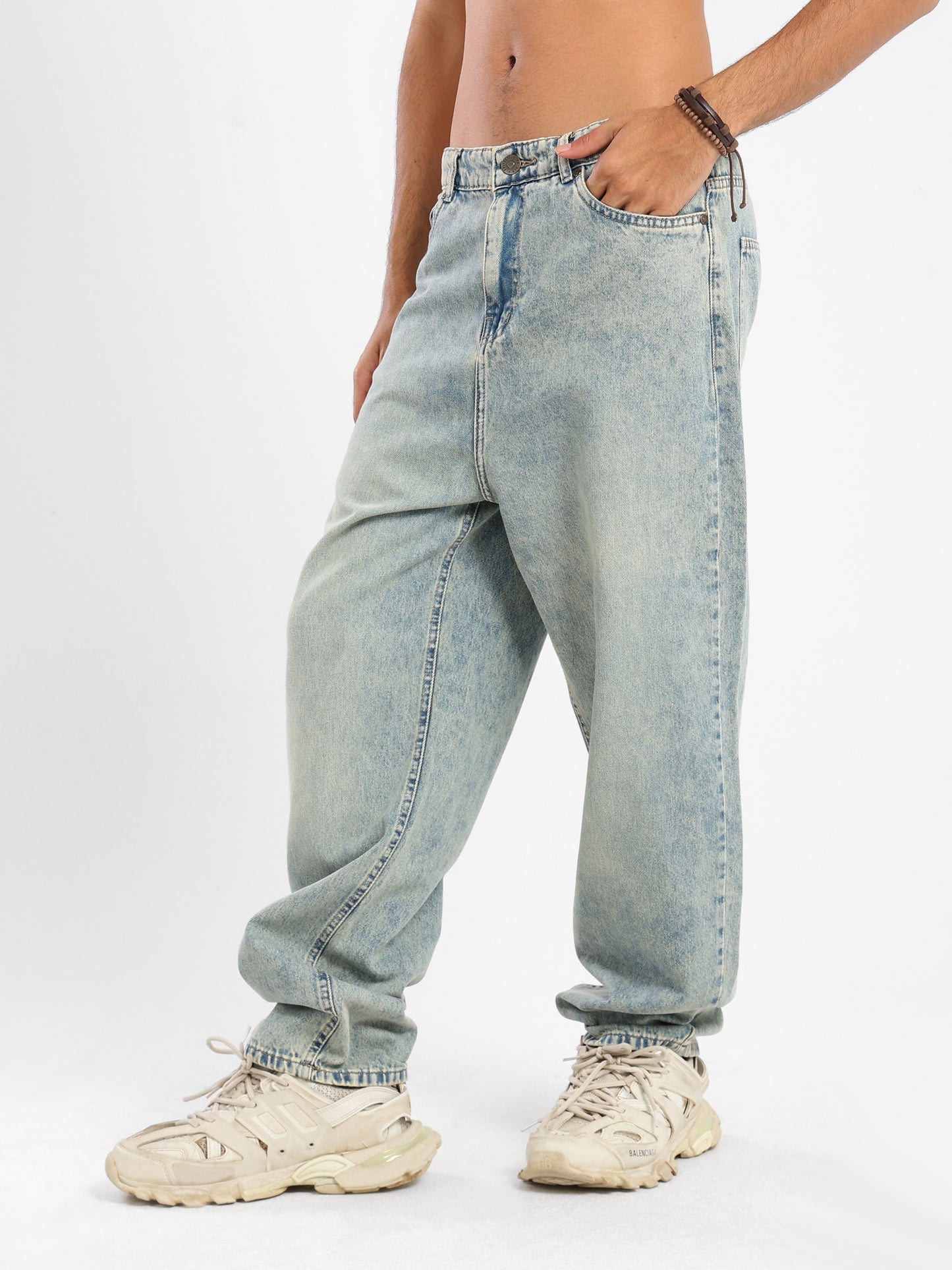 Regular Rounded Leg Stitching Jeans - Outlet