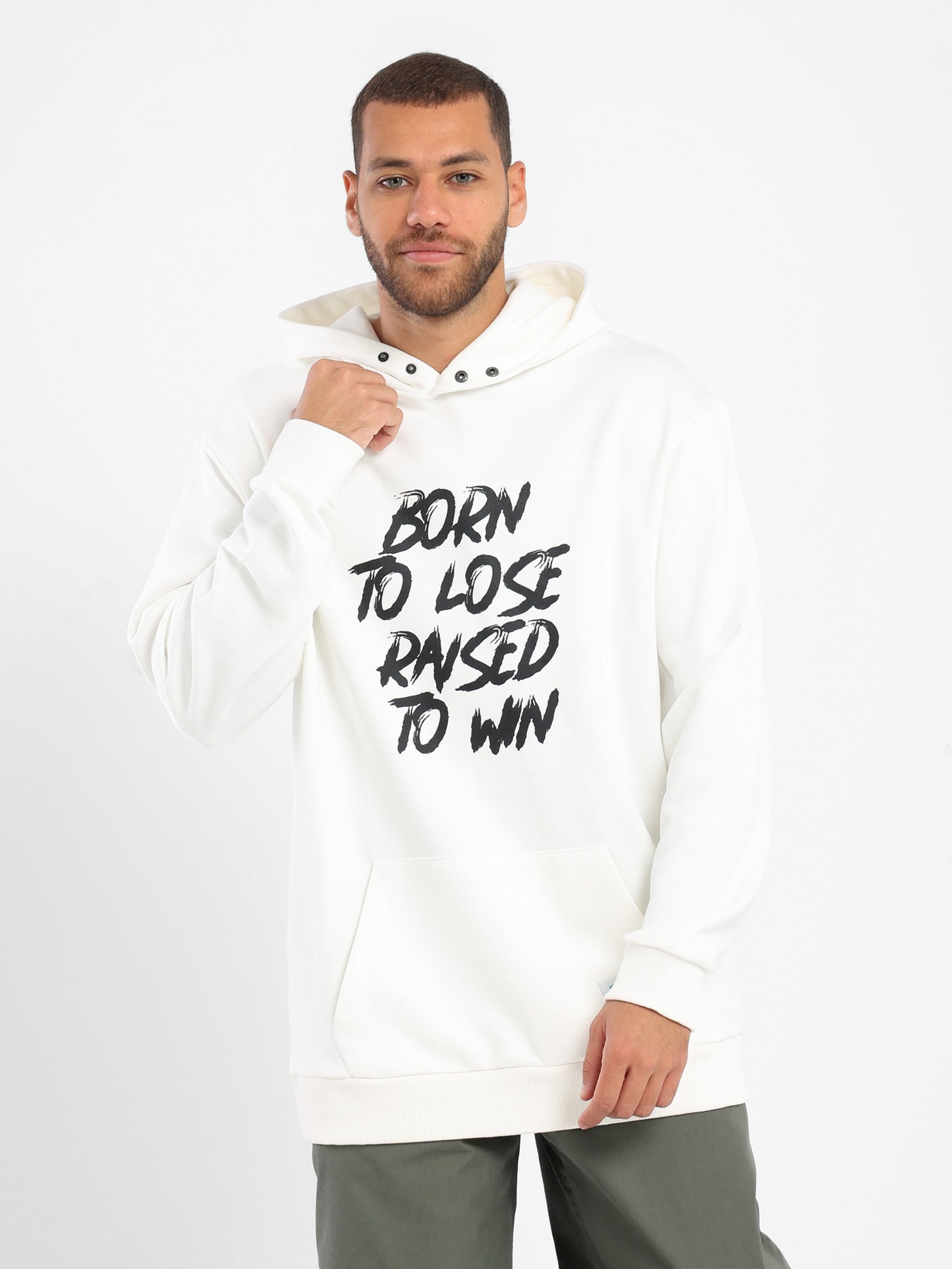 Raised To Win Print Hoodie With Woven Badge On Pocket - Outlet