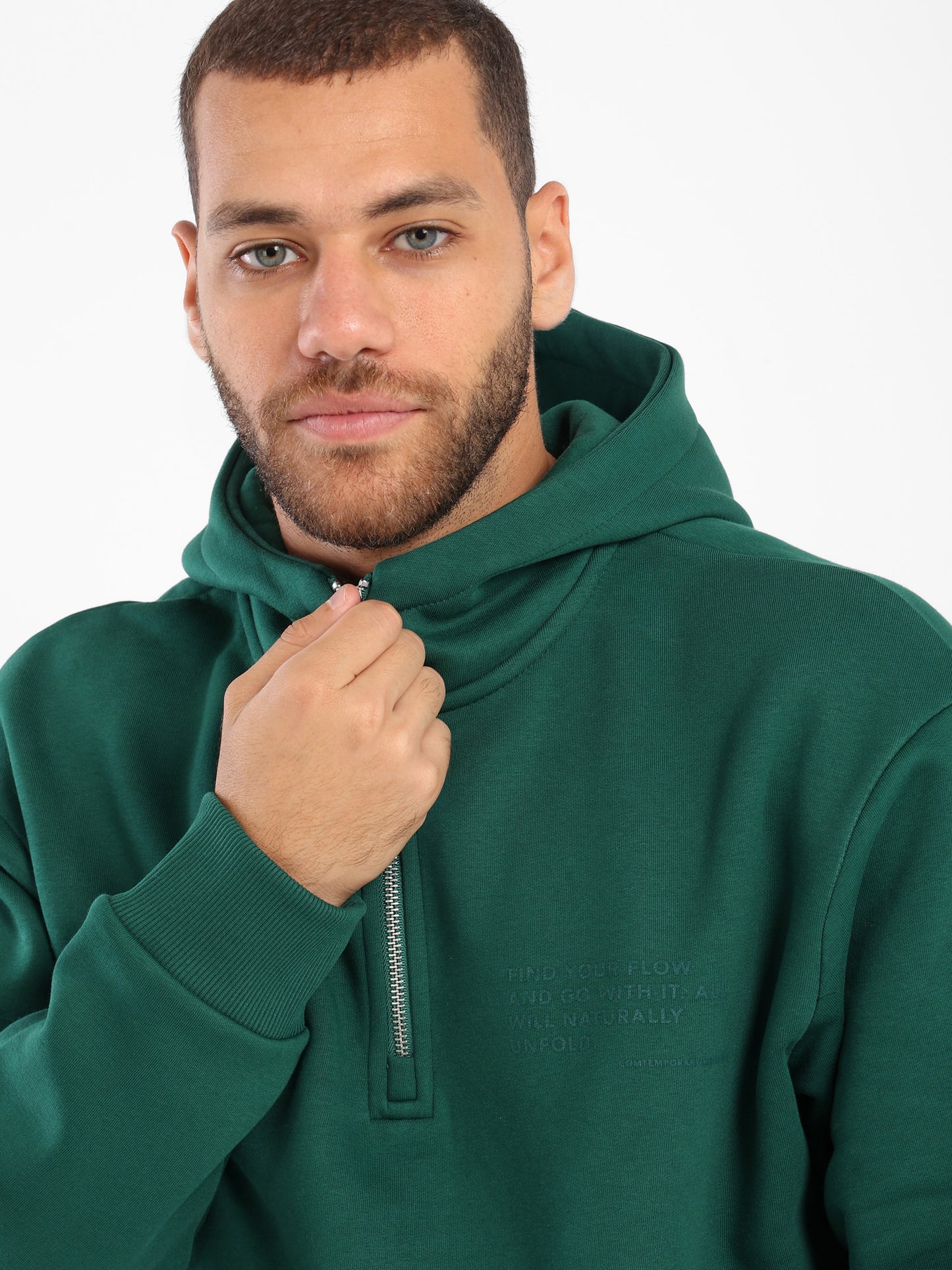 Printed Zip Neck Hooded Sweatshirt