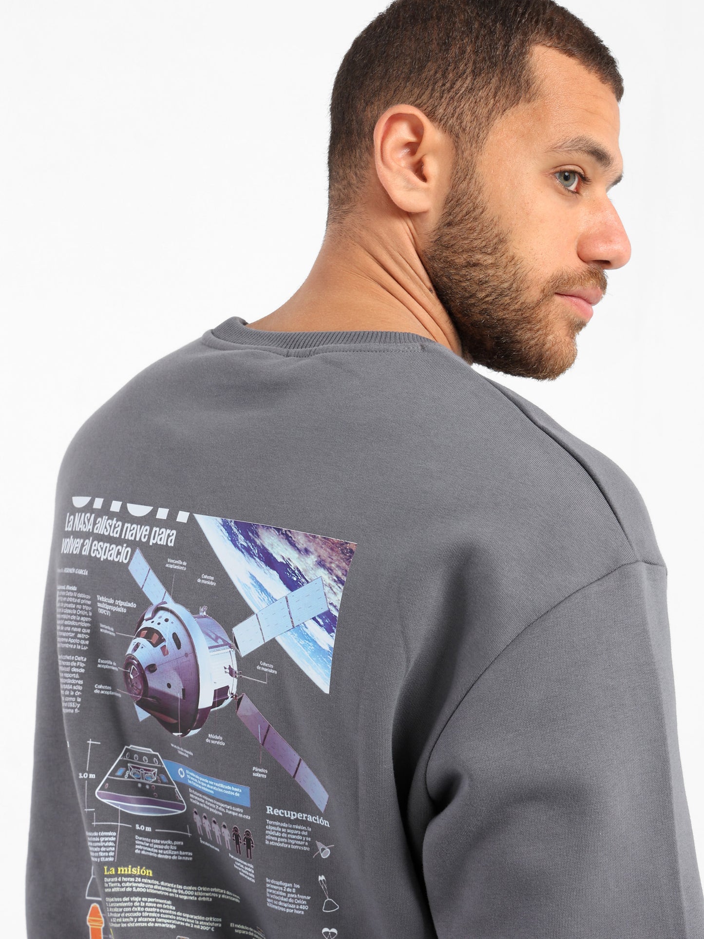 Spatial Perception Embo Print Oversized Sweatshirt With Space Ed Back Print