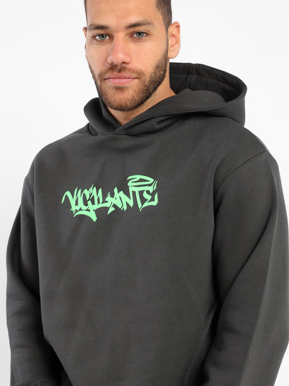 Vandal Spray Print Hoodie With Front Panels