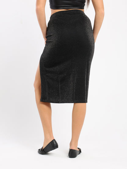 Solid Midi Knitted Skirt