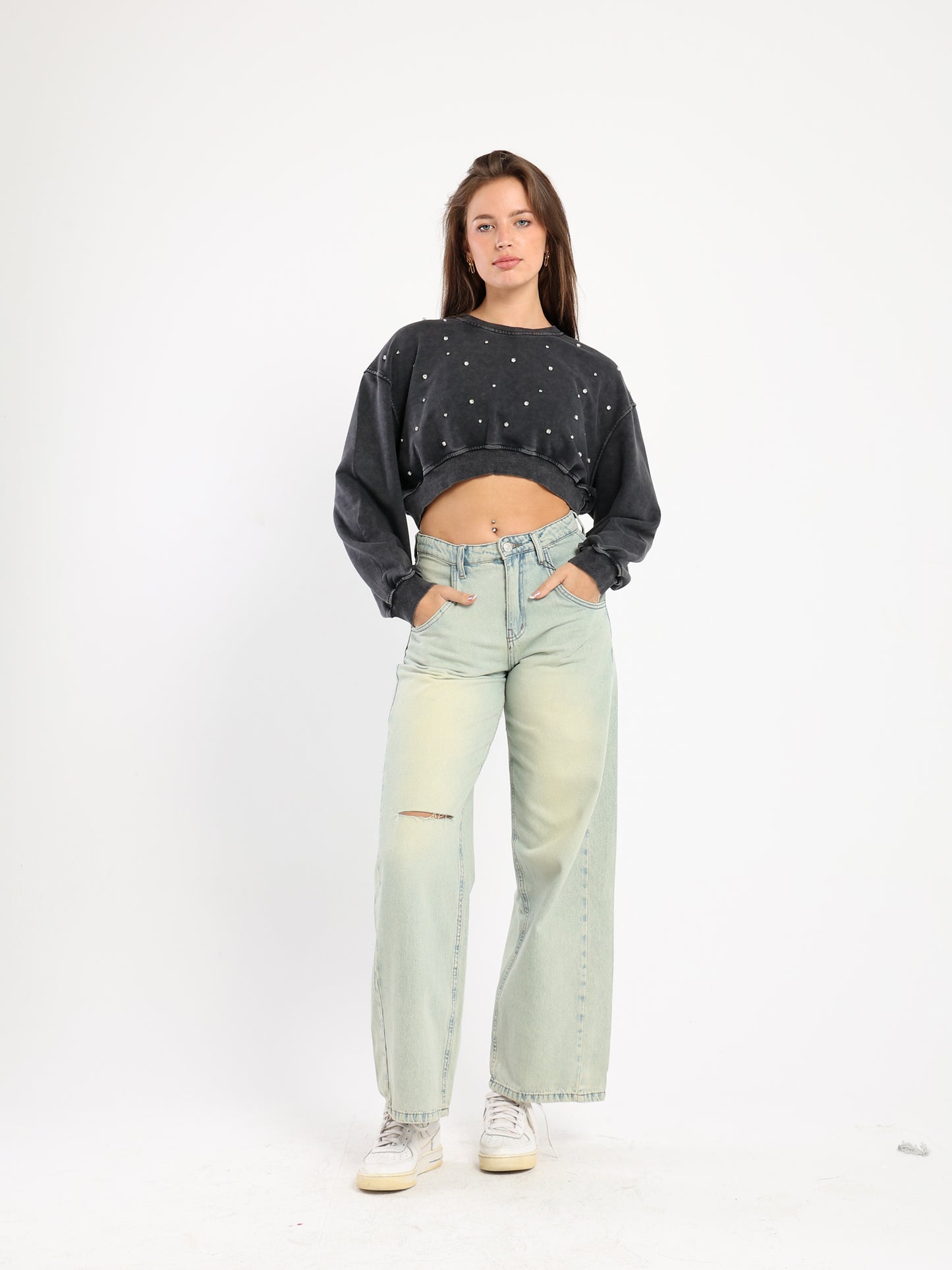 Washed Jewel Crop Sweatshirt