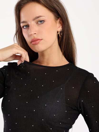 Fitted Shiny Long Sleeves Top