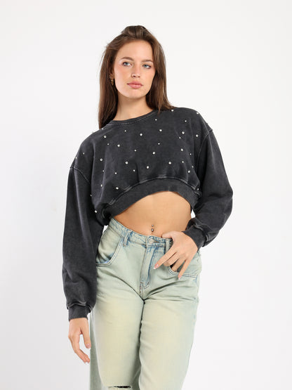 Washed Jewel Crop Sweatshirt