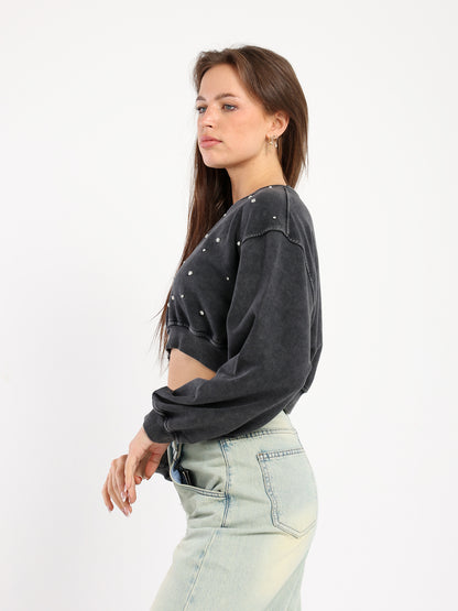 Washed Jewel Crop Sweatshirt