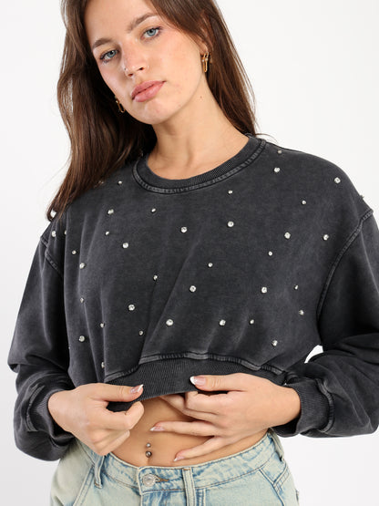 Washed Jewel Crop Sweatshirt