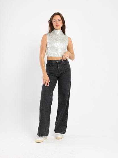 Metallic Coated Cropped Vest