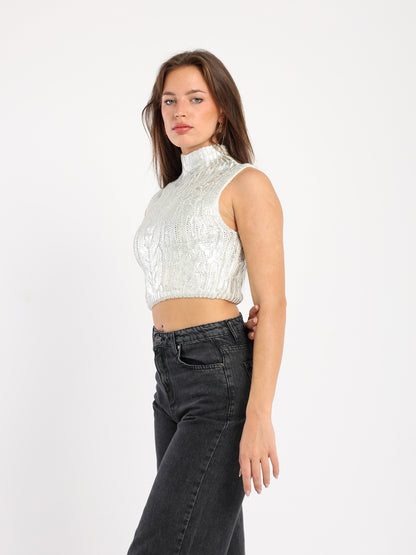 Metallic Coated Cropped Vest