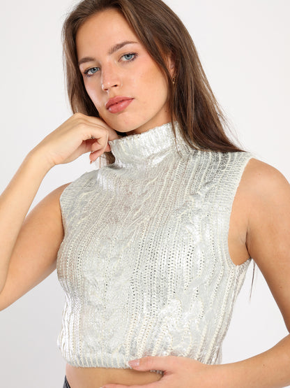 Metallic Coated Cropped Vest