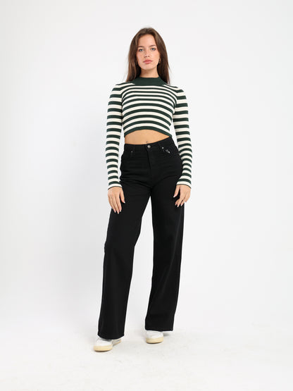 Fitted Long Sleeves Top with Stripes