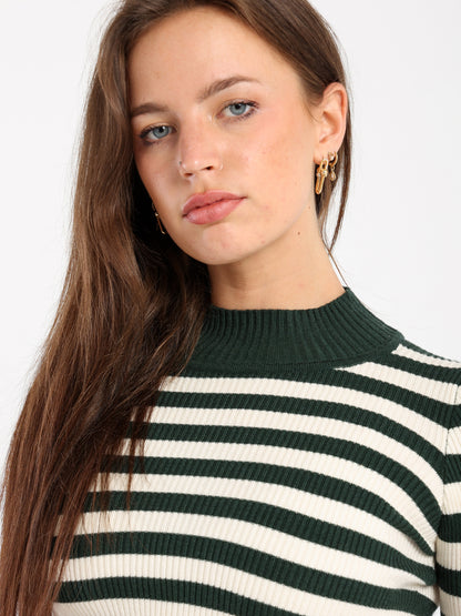 Fitted Long Sleeves Top with Stripes