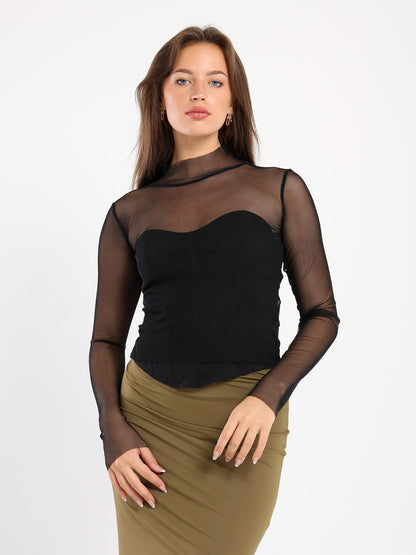 Mock Neck Mesh Top