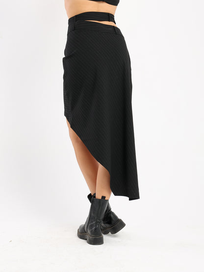 Pin Stripe Asymmetric Hem Skirt