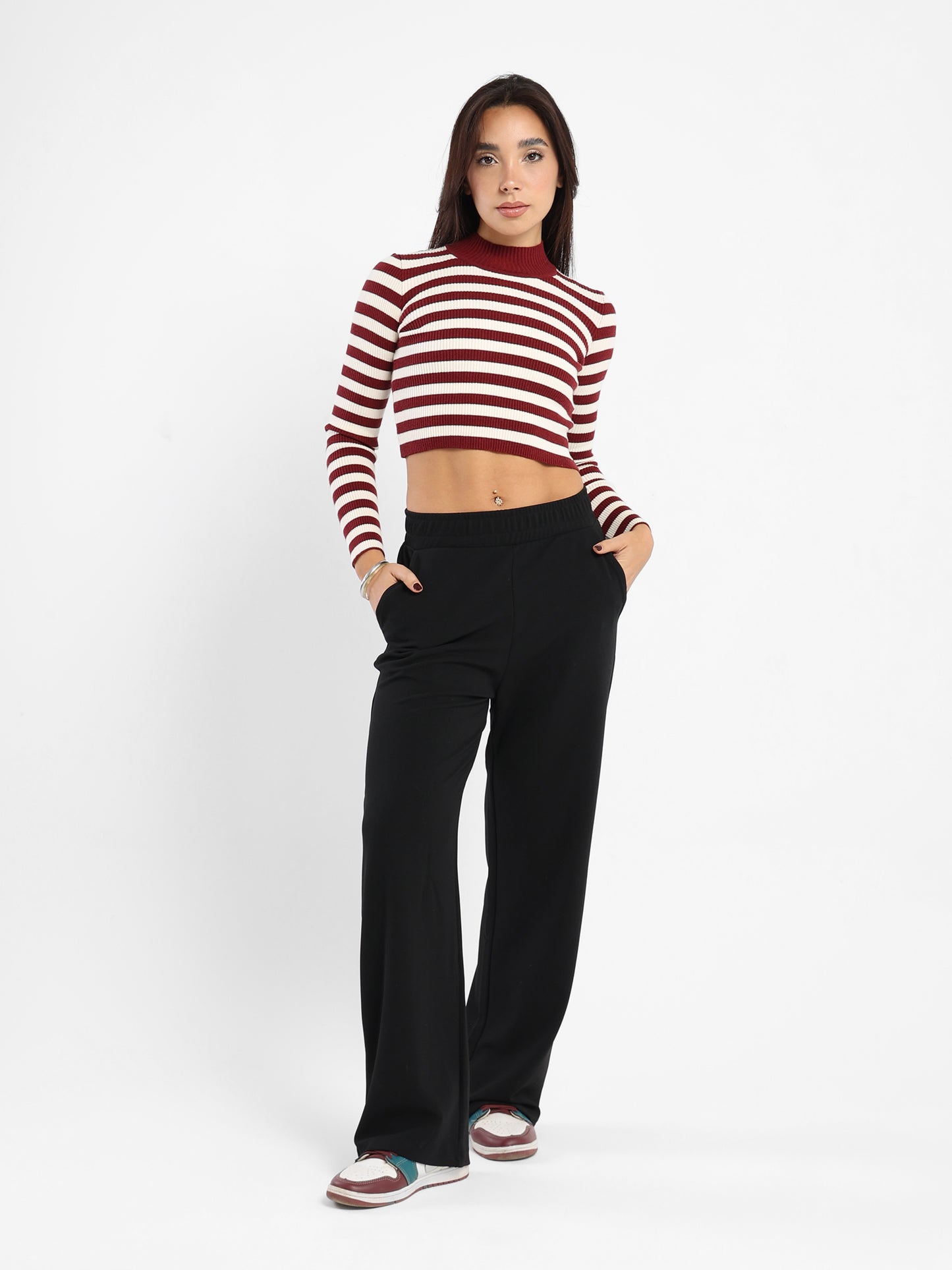 Fitted Long Sleeves Top with Stripes